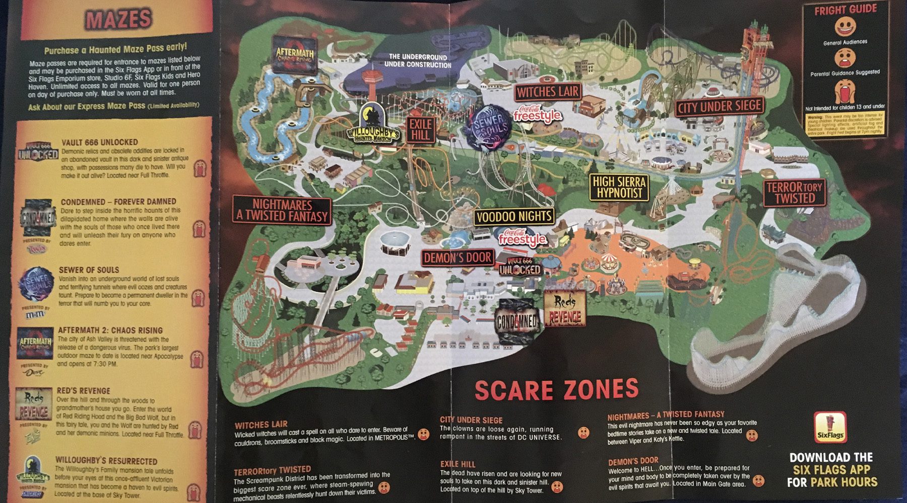 2019 SiX Flags Fright Fest Map Guide