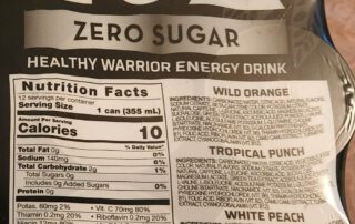 Zoa Nutrition Facts for 12oz Zero Sugar from Costco